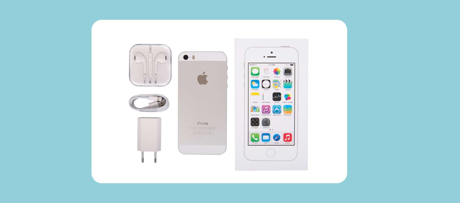 phone_accesories.jpg smartphone with a charger, a manual, a warranty card, and a phone case