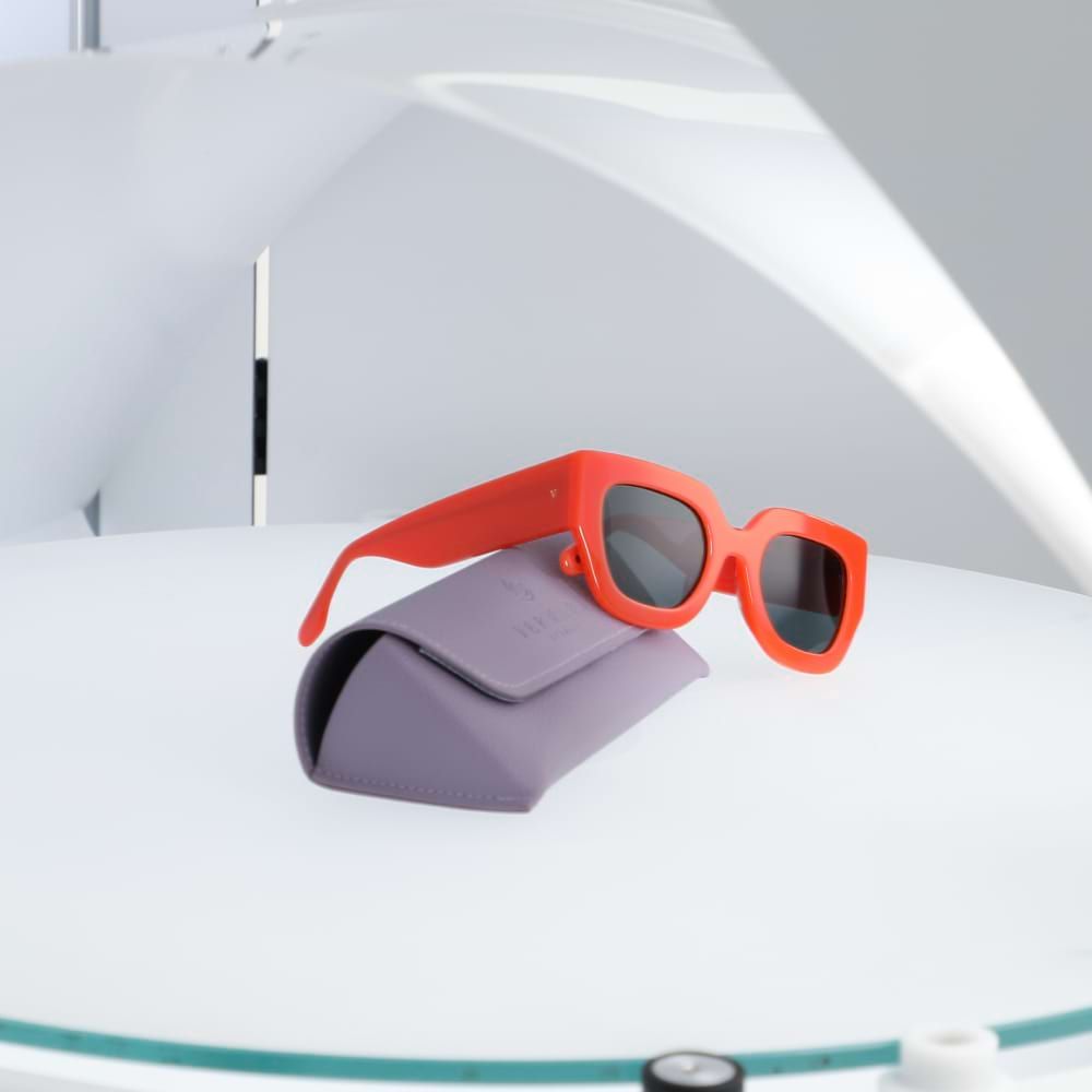 Orange Square Frame Sunglasses with Purple Case