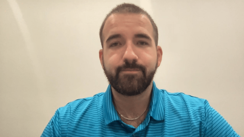 Man with Beard Wearing Blue Striped Shirt Portrait