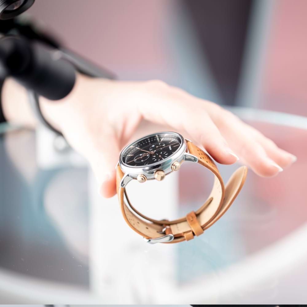 Men's Chronograph Watch with Brown Leather Strap