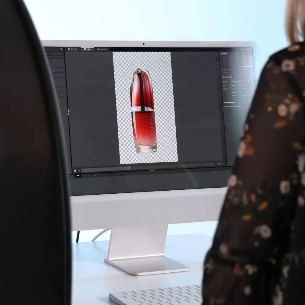 Editing Red Cosmetic Bottle Photo with Transparent Background