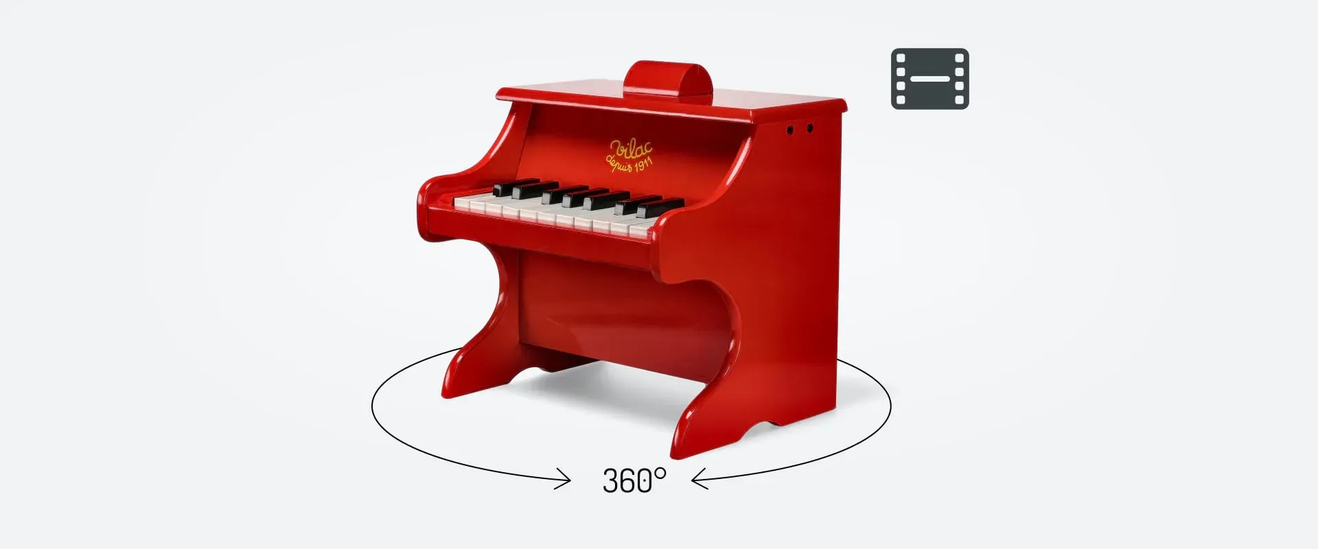 Vilac Red Wooden Toy Piano for Kids 360 Degree View