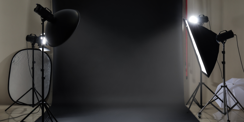 photo studio set with dark background
