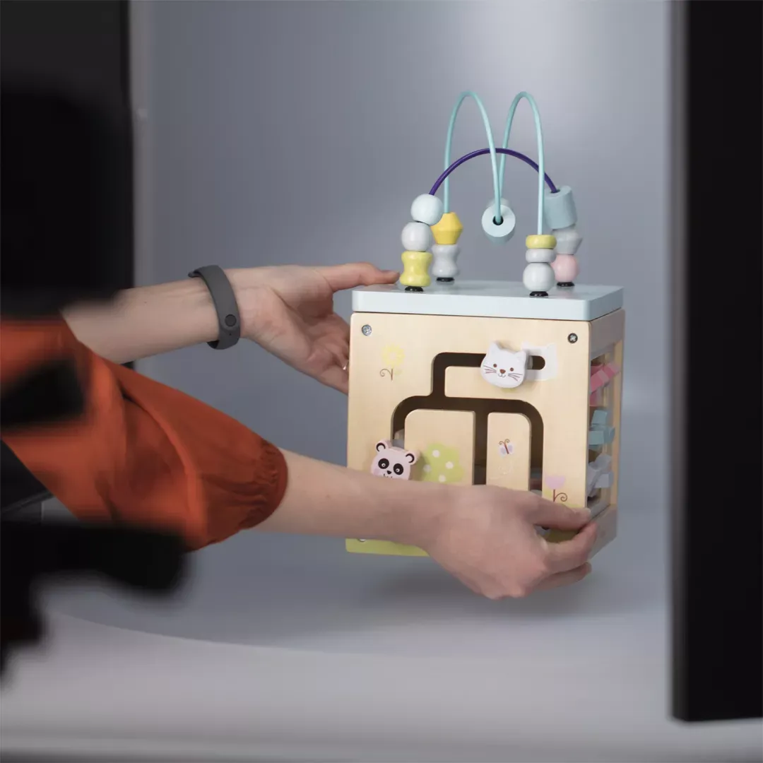 Setting up a Wooden Activity Cube for Product Photography