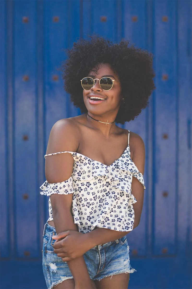 Lookbook photo on a blue background