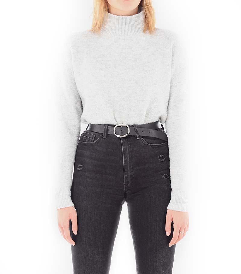 Example of contrast issues - model in a white sweater