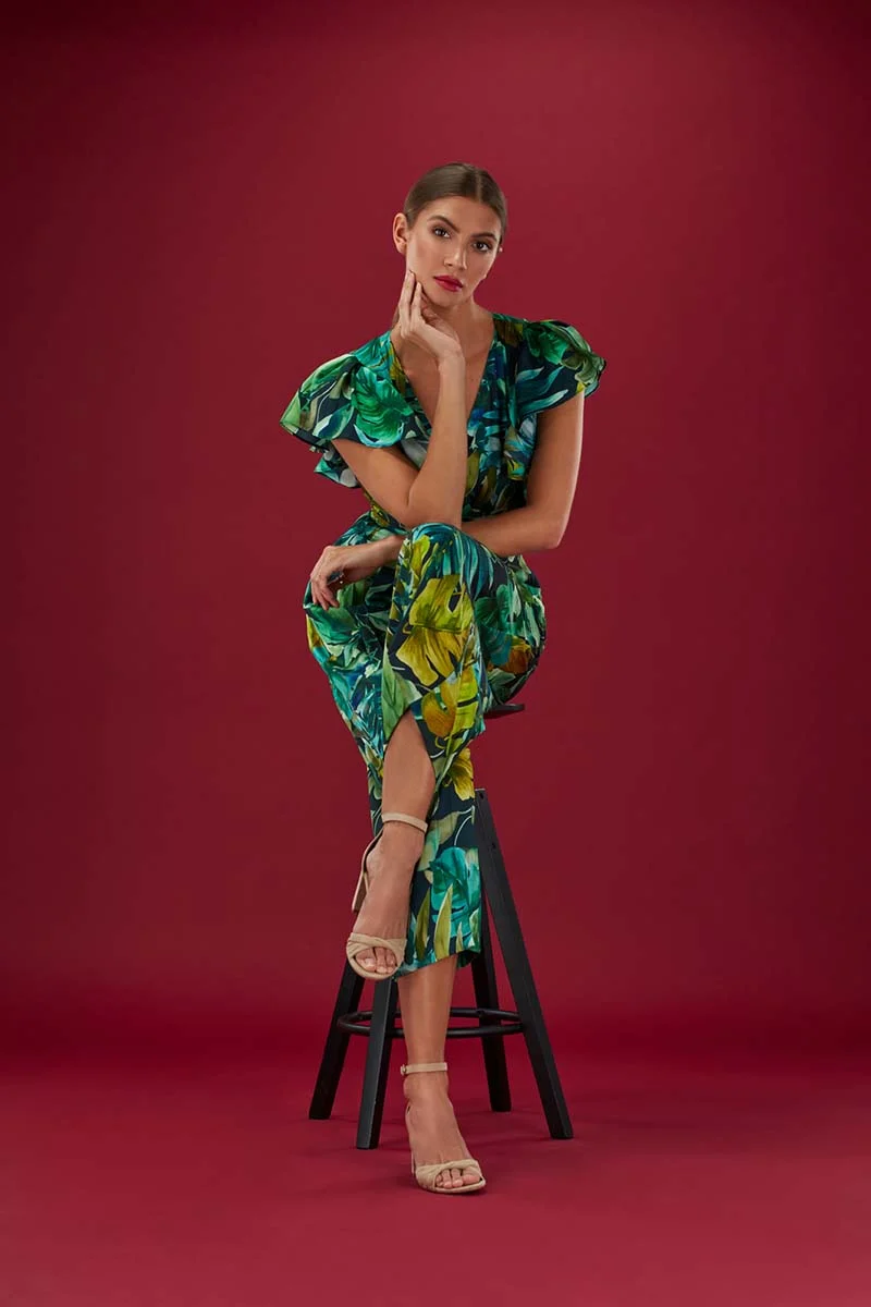 Model on a red background
