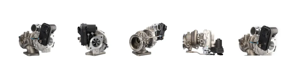 Turbocharger photographed from five angles