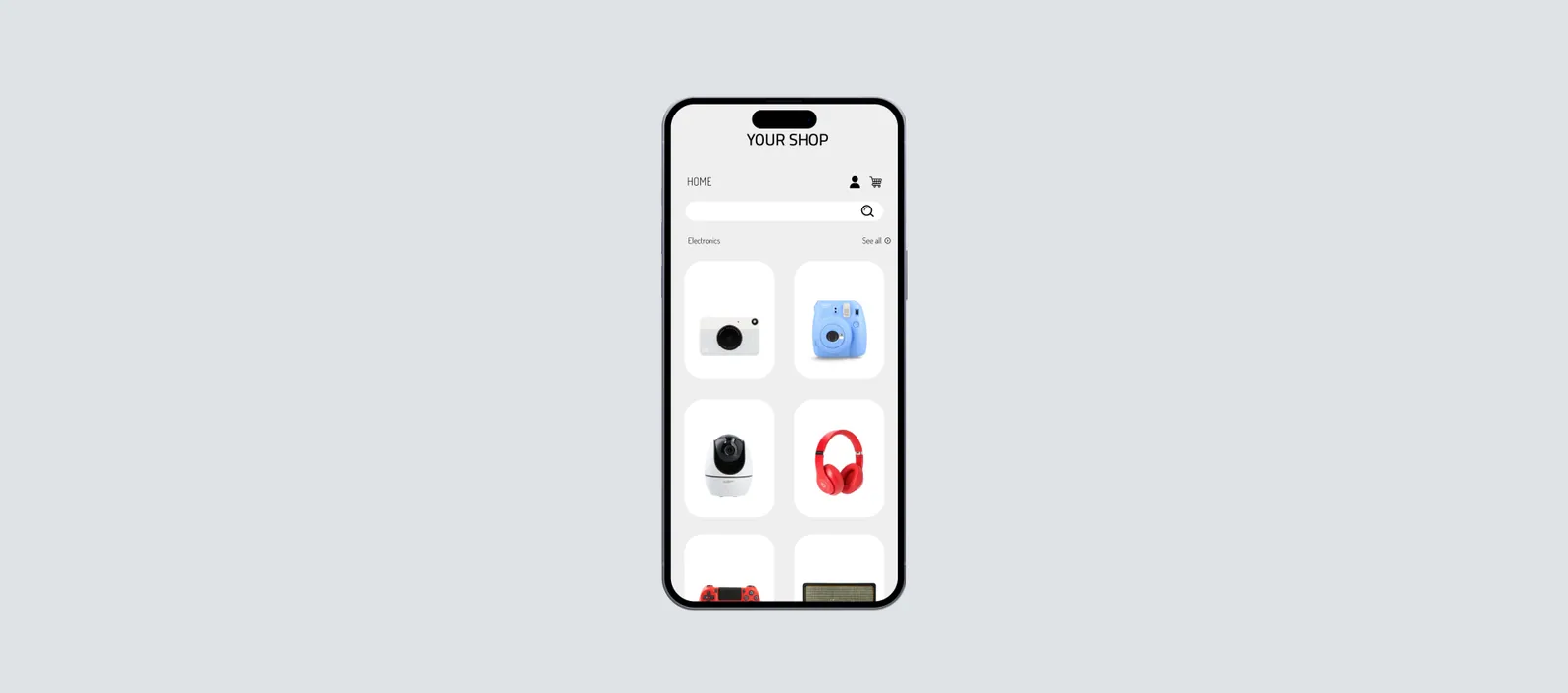 An online shop with product photos displayed on a smartphone