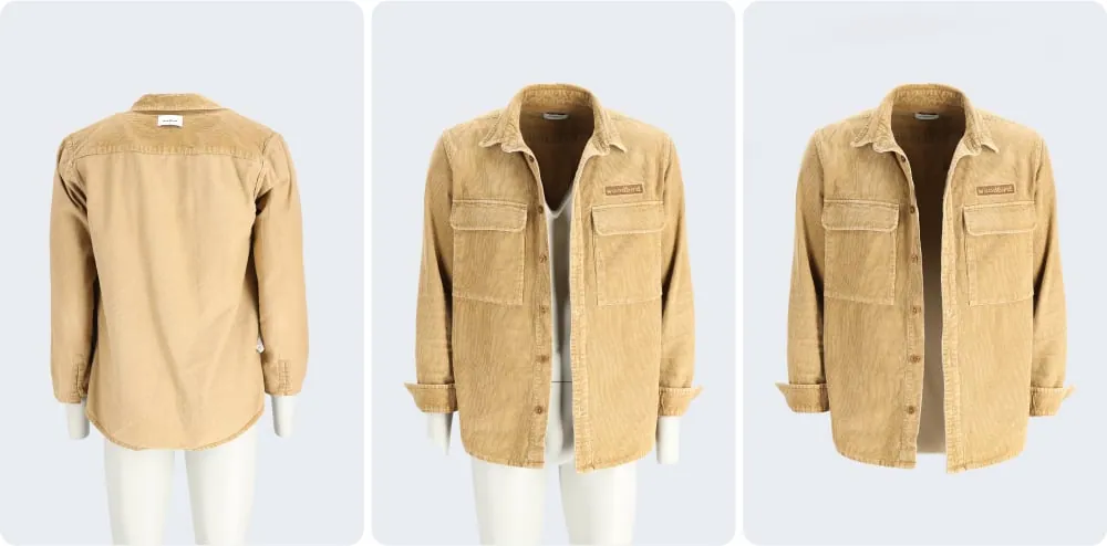 Garment on a mannequin, garment inside-out on a mannequin, and garment with a ghost mannequin effect