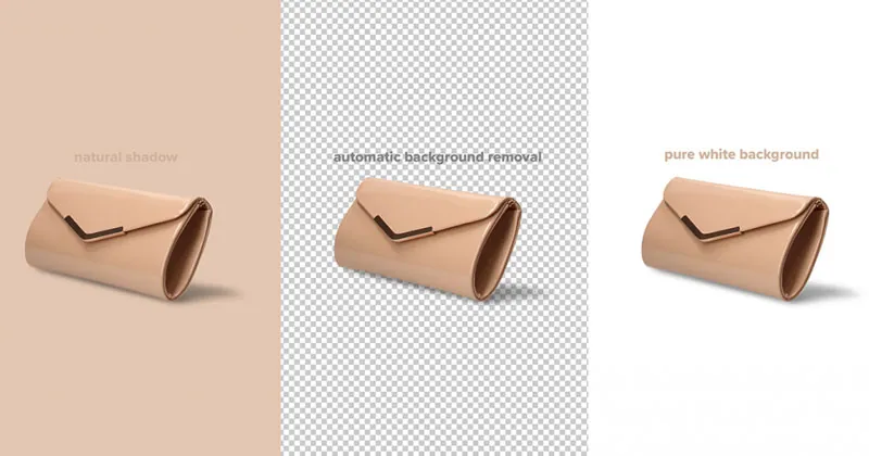 Bag product photo with natural shadow on a colored, transparent and pure white background
