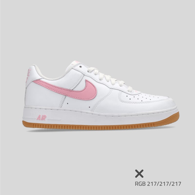 Nike shoes photographed on a background that does not meet GS1 standards