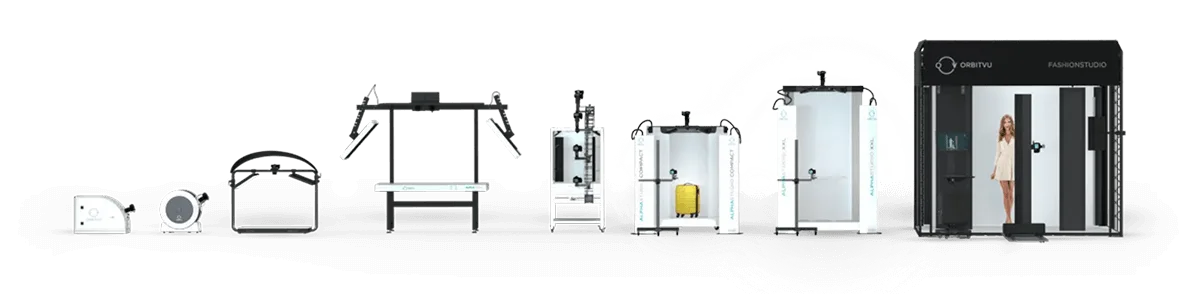 Orbitvu automated product photography studio lineup from compact turntables to the full Fashion Studio