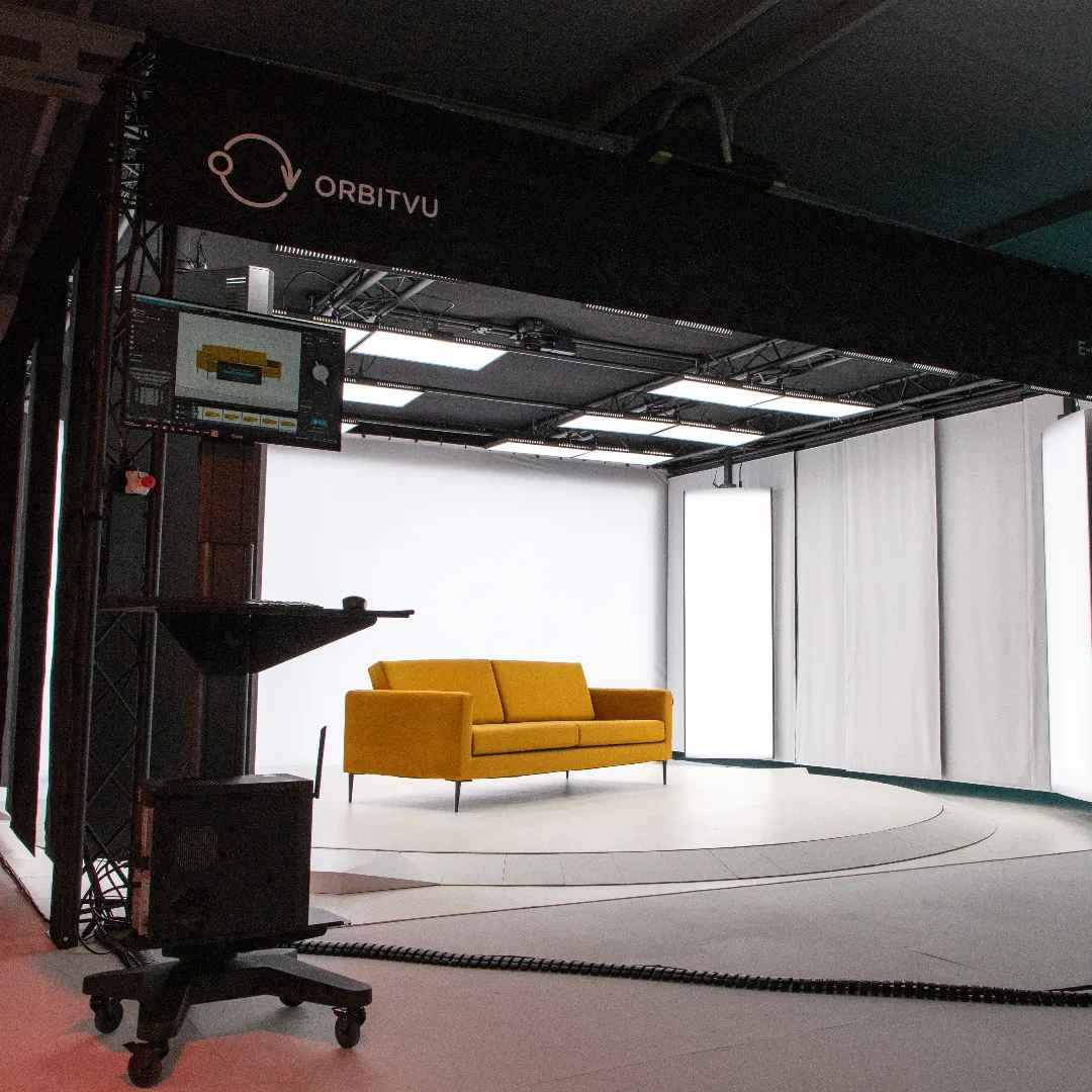 Orbitvu furniture studio 360 photography turntable with sofa