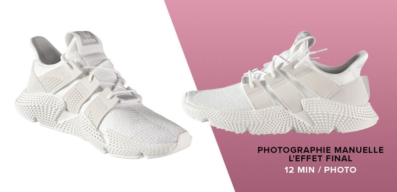 chaussure blanche
 - Photographie de produits automatisée vs photographie manuelle Comparaison