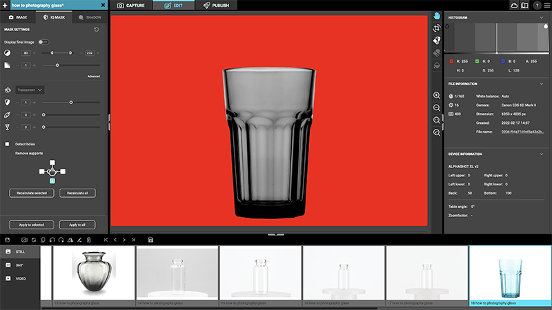 Photoshop editing of a glass product shot