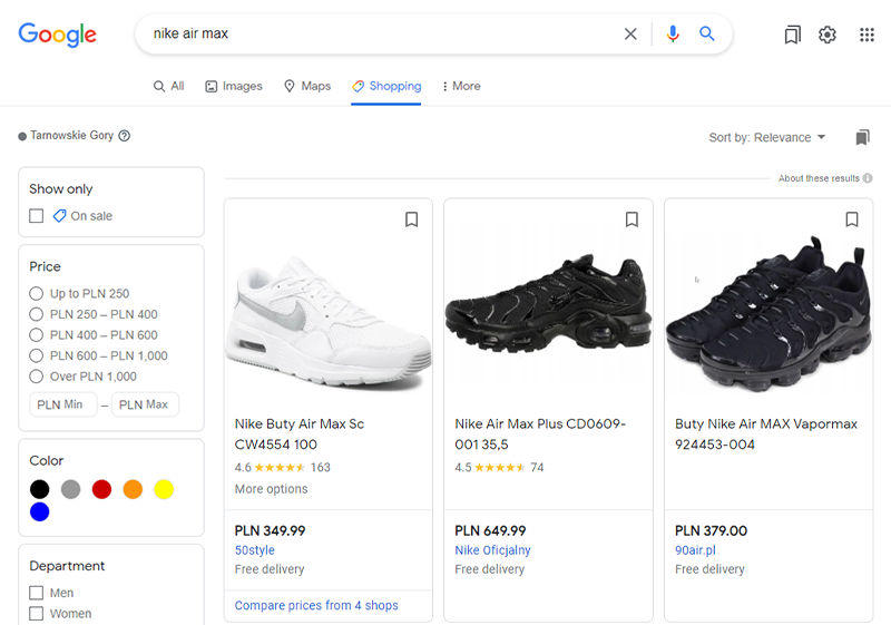 Google shopping example